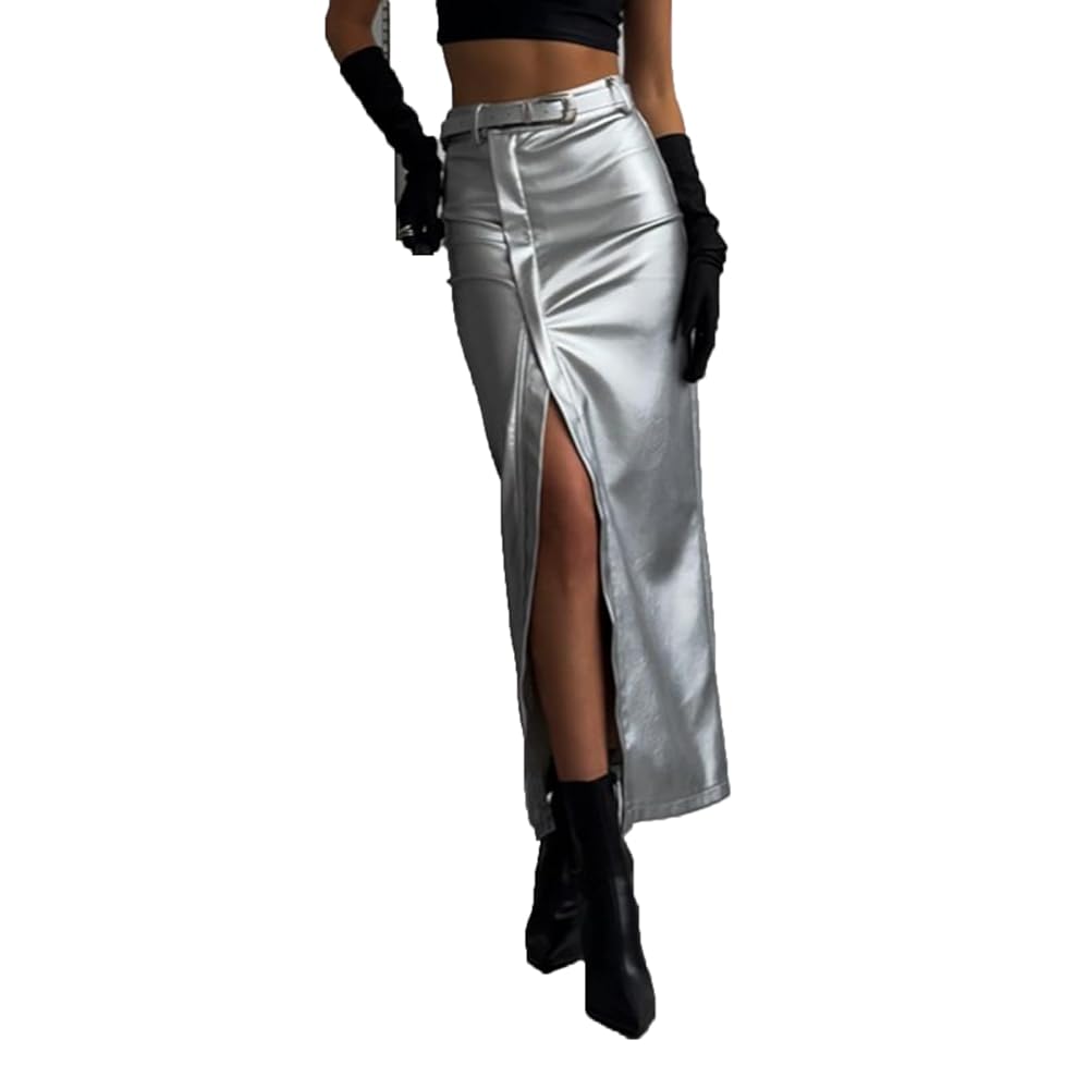 スカート JHON Faux Leather Slit Skirt Keep It Tight Faux Leather Slit Midi Skirt | Windsor